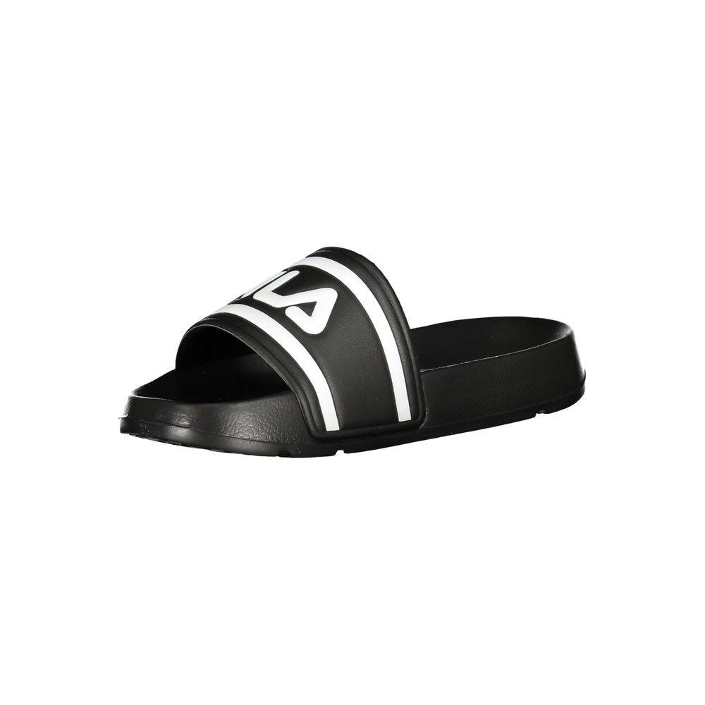 Alt Tag: Fila Black Polyethylene Women Sandal showcasing sporty chic design with logo in sleek black and white contrast.