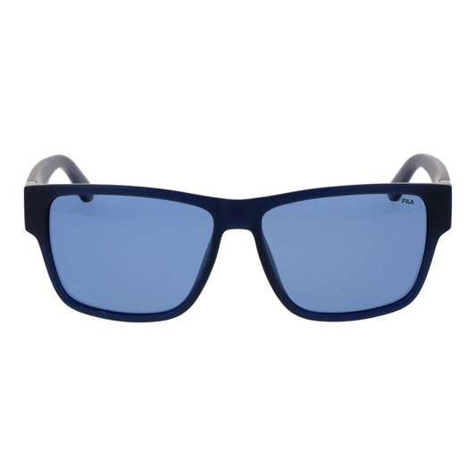 Fila Blue Men Sunglass with polarized blue lenses and full-rim blue plastic frame for 100% UVA & UVB protection, rectangle style.