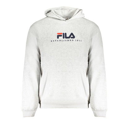 Fila Gray Cotton Men Sweater featuring hood, central pocket, and Fila logo embroidery, perfect for casual and sporty look.