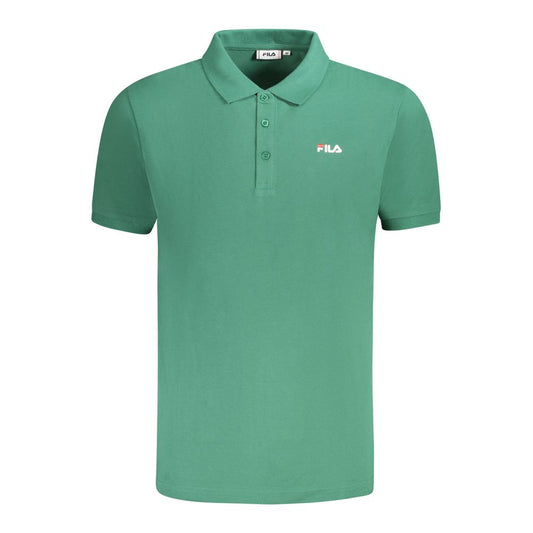 Fila Green Cotton Men Polo Shirt with subtle Sunchon design and iconic Fila logo, crafted from 100% cotton for comfort and style.