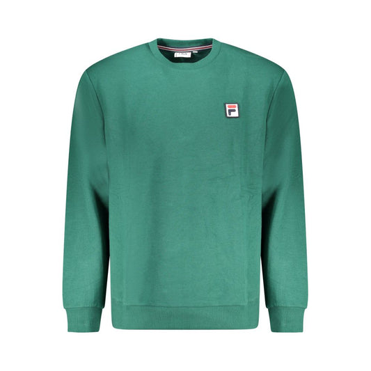 Fila Green Cotton Men Sweater with logo on front, crew neck design, and long sleeves. Ideal for casual wear, blending comfort with style.
