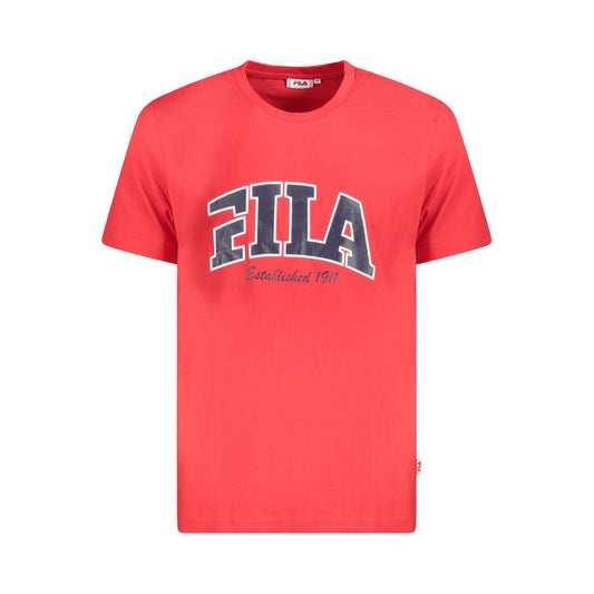 Fila Red Cotton Men T-Shirt with iconic logo and graphic design, bold red crew neck tee made from breathable 100% cotton for style and comfort.