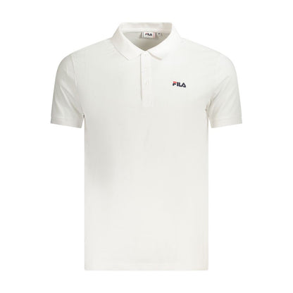Fila White Cotton Men Polo Shirt with iconic embroidery and 3-button placket for casual elegance.