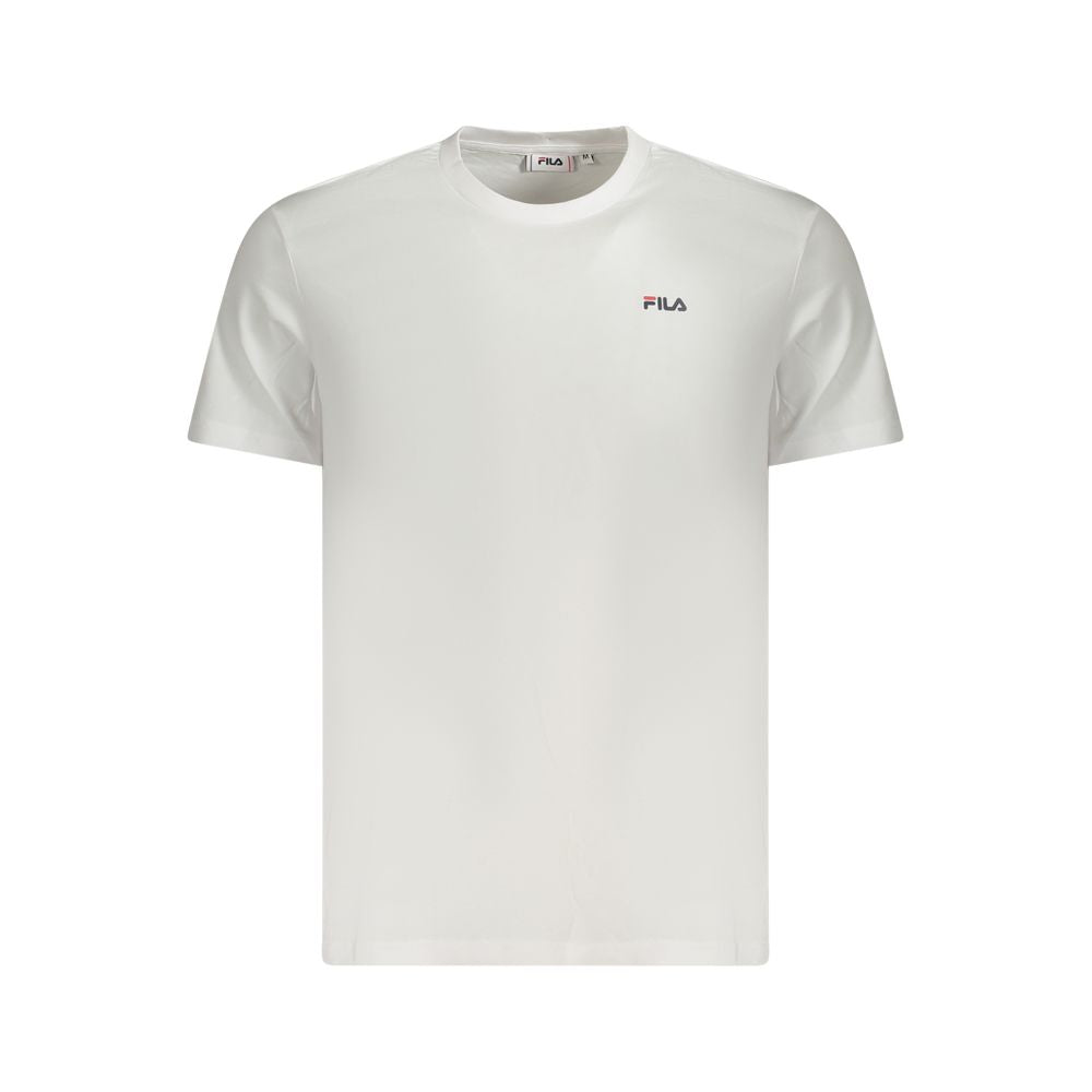 Fila White Cotton Men T-Shirt with logo, short-sleeve crew neck, 100% organic cotton, regular fit, stylish design, wardrobe staple