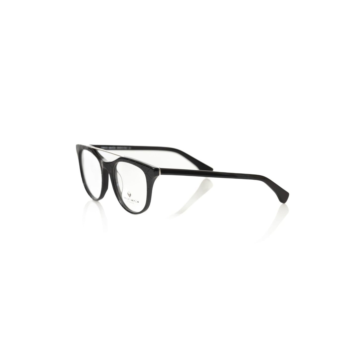 Frankie Morello Black Acetate Unisex Eyeglass Frame with sleek geometric design for modern fashion lovers.