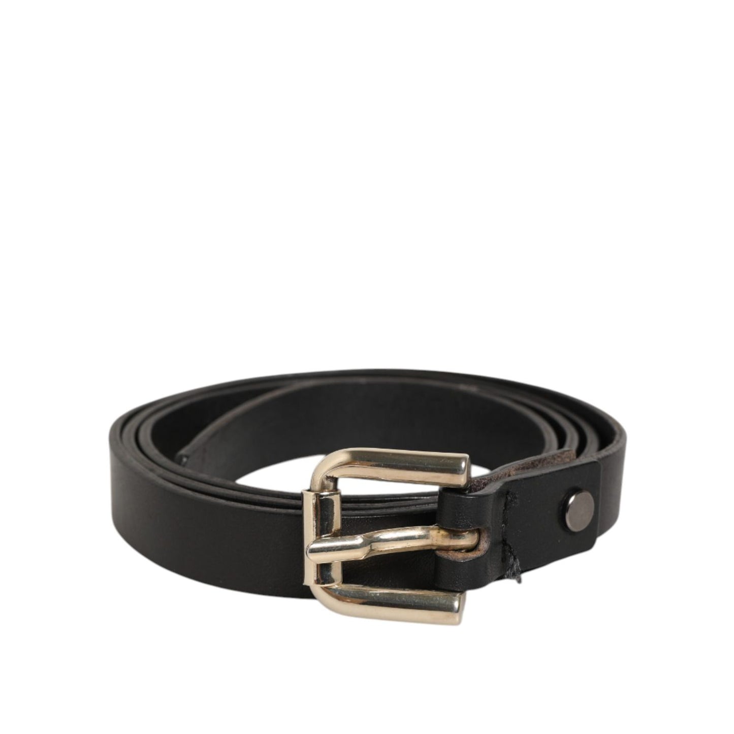 GF Ferre Black Leather Slim Gold Tone Buckle Waist Men Belt