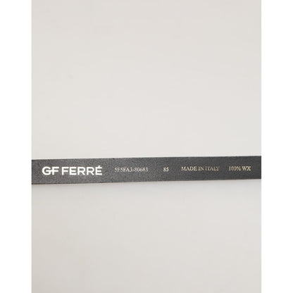 GF Ferre Black Leather Slim Gold Tone Buckle Waist Men Belt