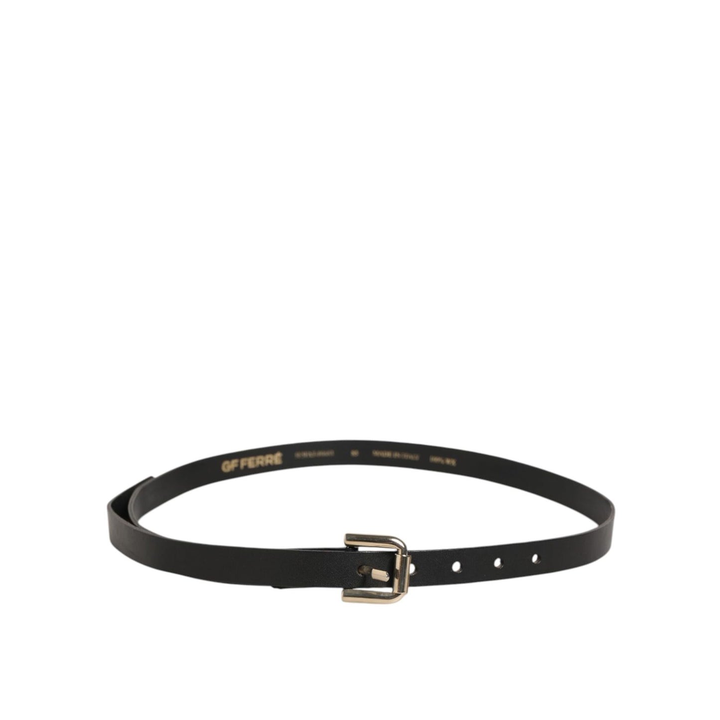 GF Ferre Black Leather Slim Gold Tone Buckle Waist Men Belt