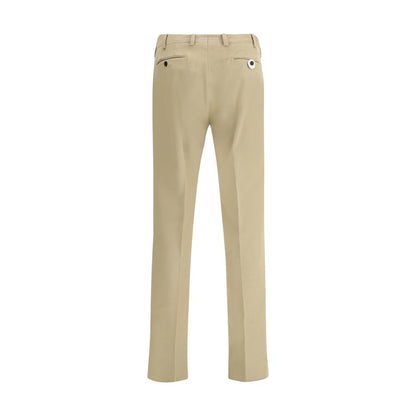 Back view of Germano Beige Cotton Chino Pants with mid-rise waist, welt pockets, and elegant design for versatile occasions.