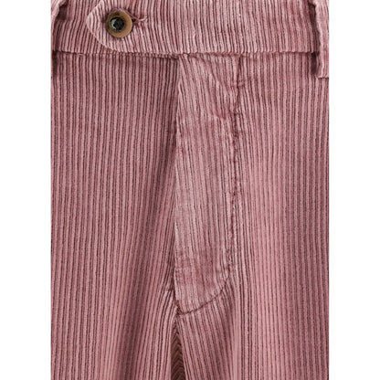 Close-up of Germano Multicolor Cotton Casual Pants showcasing zipper, button closure, and corduroy texture.