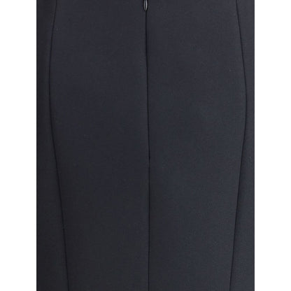 Giorgio Armani Black Recycled Polyester Midi Skirt with clean lines, back zip closure, and slanted side pockets. Elegant and versatile AW25.