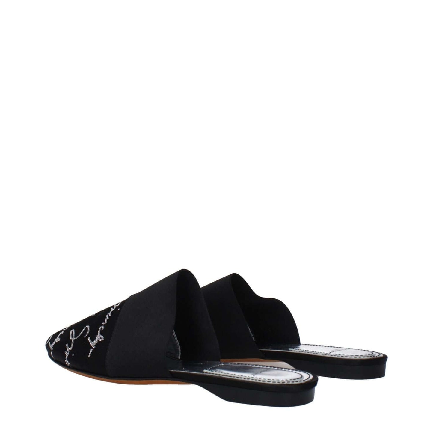 Givenchy Black Satin Slippers with leather sole, round toe, logo front detail. Casual flat design for elegant comfort. MPN BE2002E09N001.