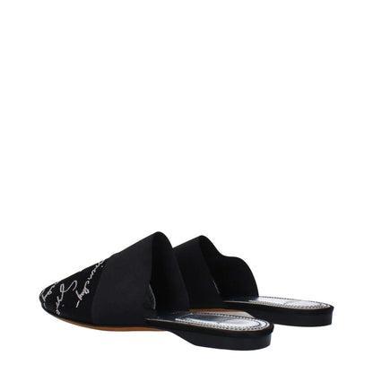 Givenchy Black Satin Slippers with leather sole, round toe, logo front detail. Casual flat design for elegant comfort. MPN BE2002E09N001.