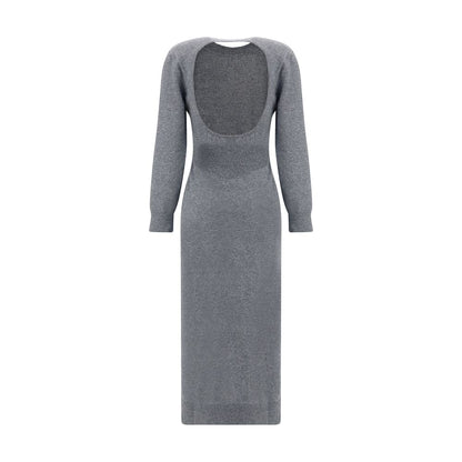 Givenchy Gray Cashmere Casual Dress featuring long sleeves, round neckline, and deep back slit for elegant and sophisticated style.