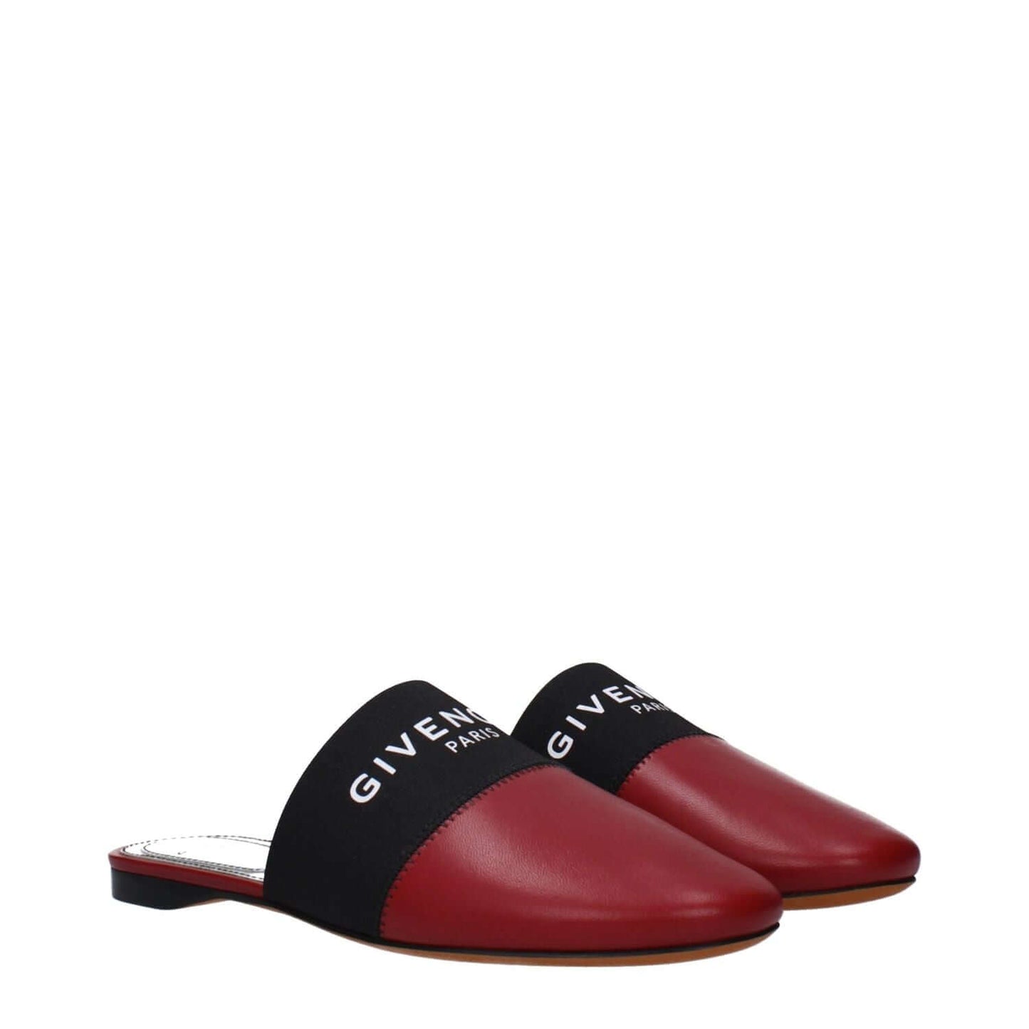 Givenchy Red Leather Slippers with front logo, casual style, low flat heel, round toe design, luxury footwear, MPN BE2002E01H607.