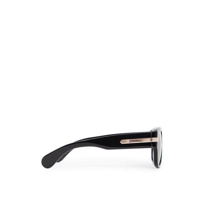 Side view of Gucci Black Acetate Sunglasses with shiny frame, made in Japan, featuring 100% UVA/UVB protection, suitable for men.