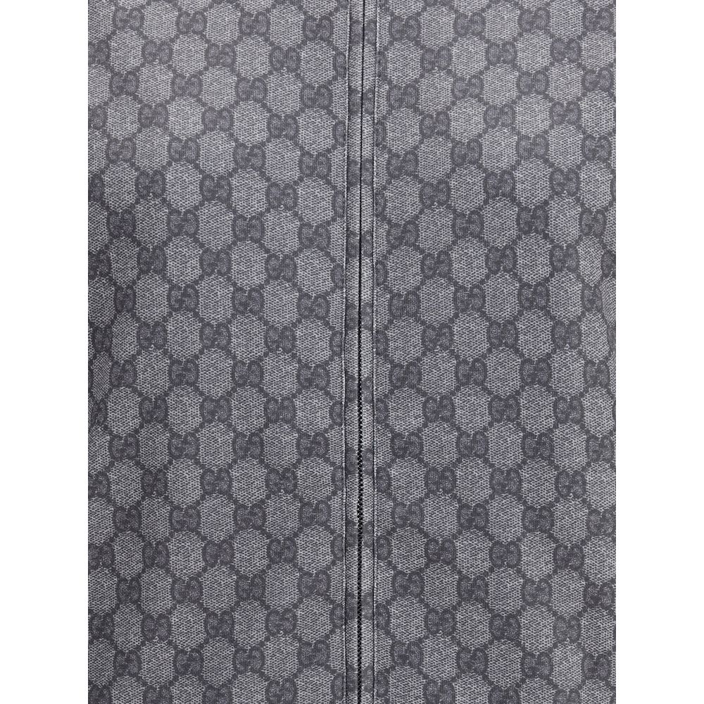 Gucci Gray Polyester Sweatshirt featuring iconic GG motif and front zipper closure.