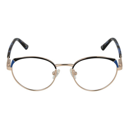 Guess Gold Metal Glasses (Frames) for women, full-rim round style with gold metal frame and demo lenses, spring hinge for comfort.