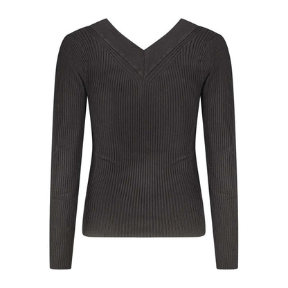 Guess Jeans Black Viscose Sweater with long sleeves, V-neck, and contrasting details