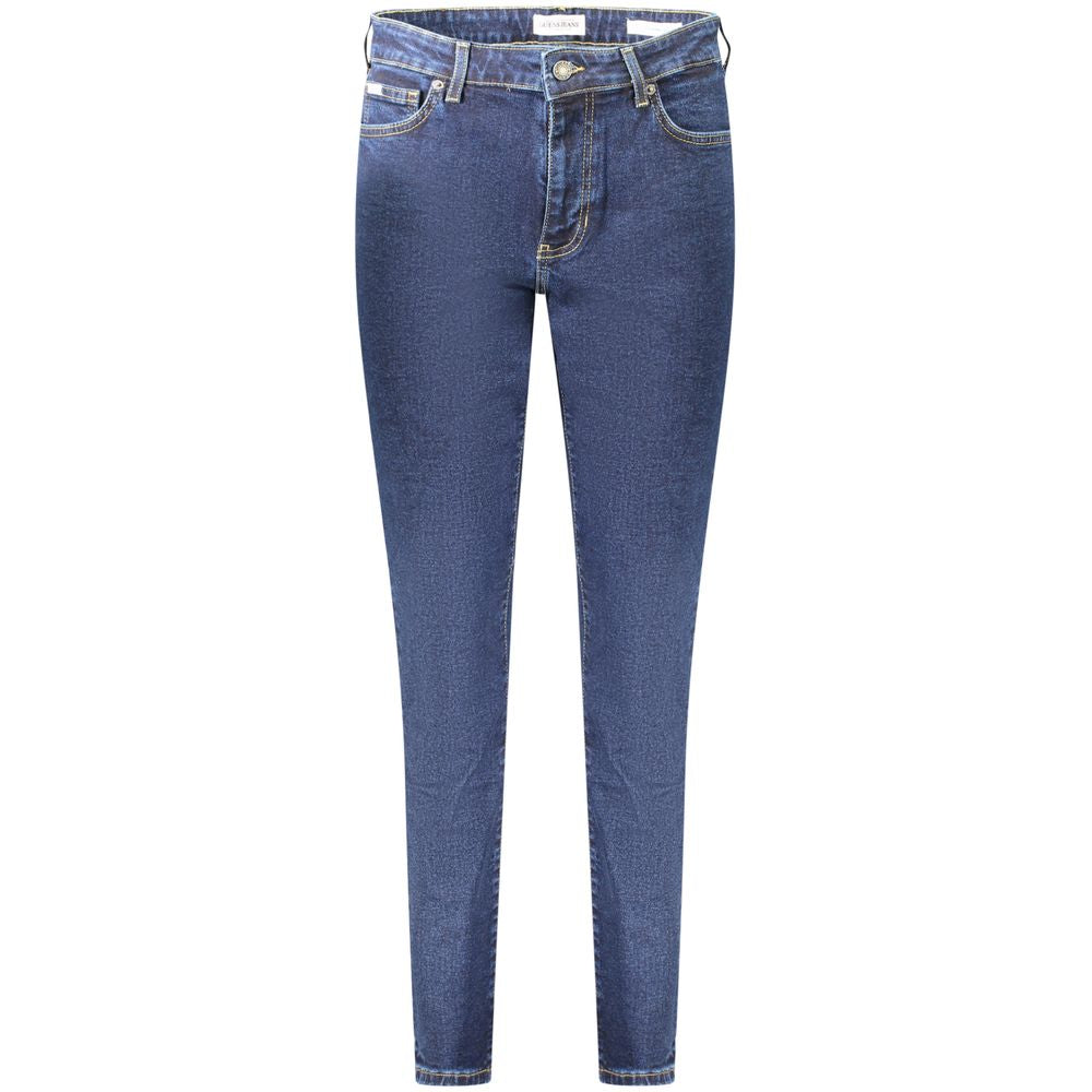 Guess Jeans Blue Cotton Women Jean with classic five-pocket design and figure-hugging fit, front view.