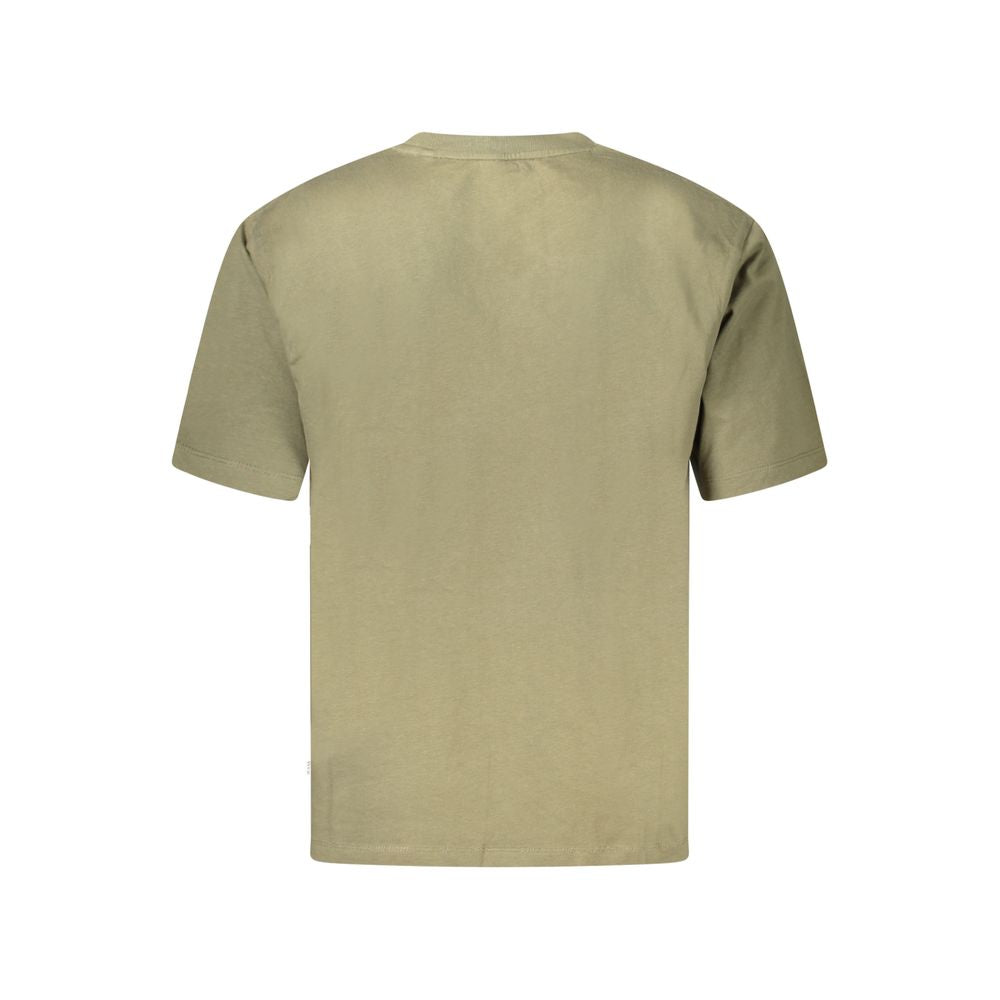 Back view of Guess Jeans Green Cotton T-Shirt, short sleeve, regular fit, V-neck with one pocket and logo applique.