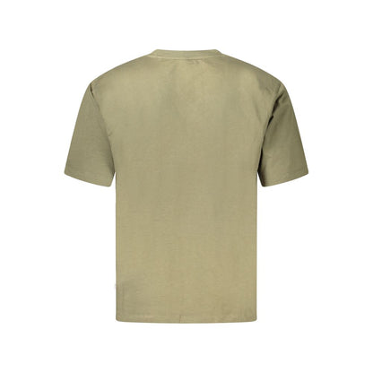 Back view of Guess Jeans Green Cotton T-Shirt, short sleeve, regular fit, V-neck with one pocket and logo applique.