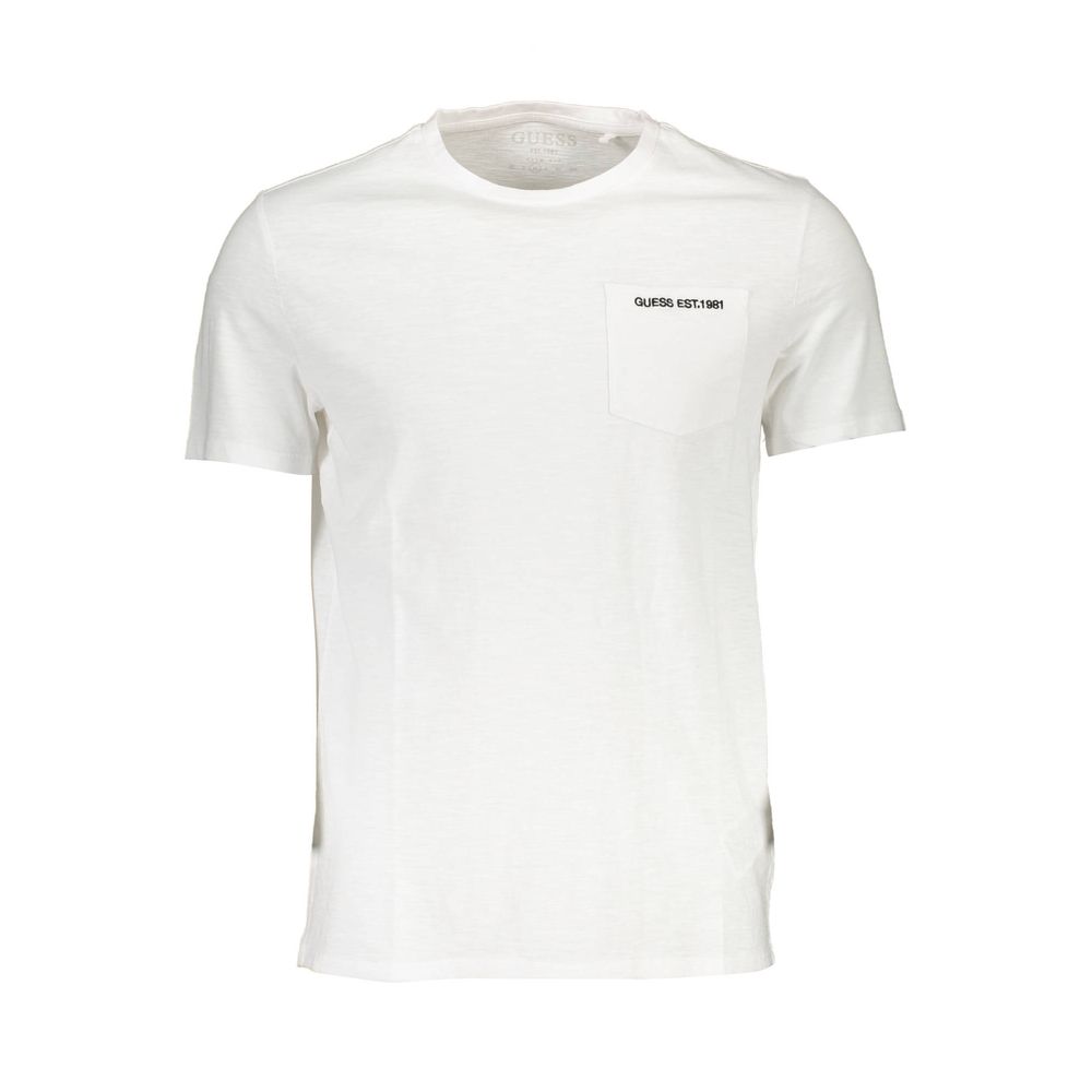 Guess Jeans White Cotton Men T-Shirt with crew neck and pocket, made from soft organic cotton for comfort and style.