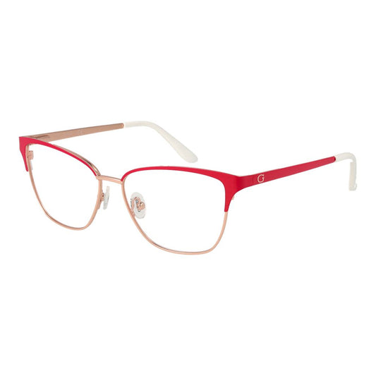 Guess Multicolor Women's Optical Frames, Pink Metal Full-Rim Butterfly Style, Size 54-14-140, with Demo Plastic Lenses.