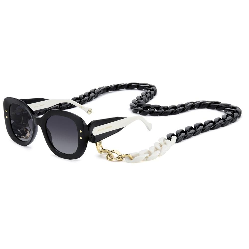 Alt Tag: Carolina Herrera Mod. HER 0254_S acetate lady sunglasses with chain accessory.
