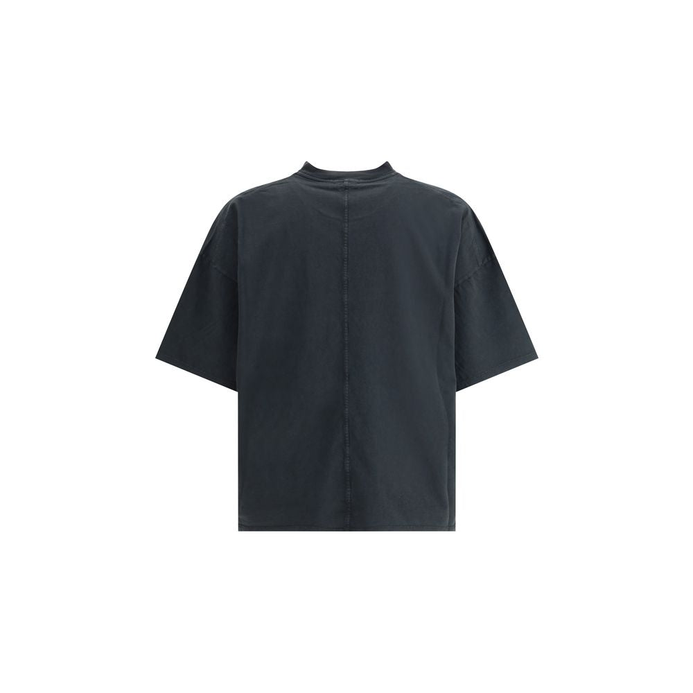 Back view of Haikure Black Cotton T-Shirt with ribbed crew neck and dropped shoulders, showcasing its minimalist design and urban style.