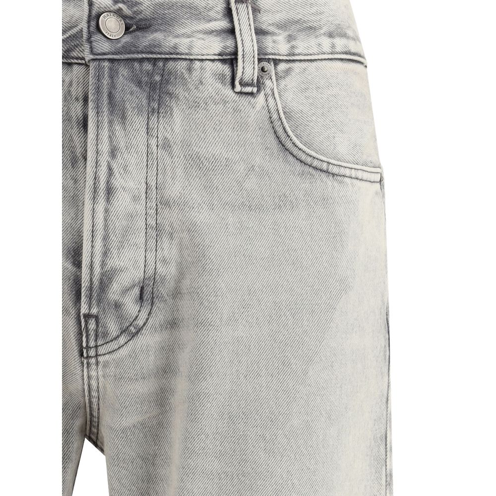 Close-up of Haikure Light Blue Cotton Straight-Leg Jeans with classic five-pocket design and rivets.