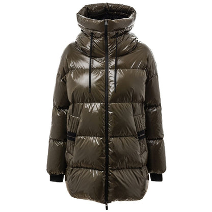 Herno Green Polyamide Parka with hood and zipper closure, dark green padded down jacket, lightweight and comfortable outerwear.