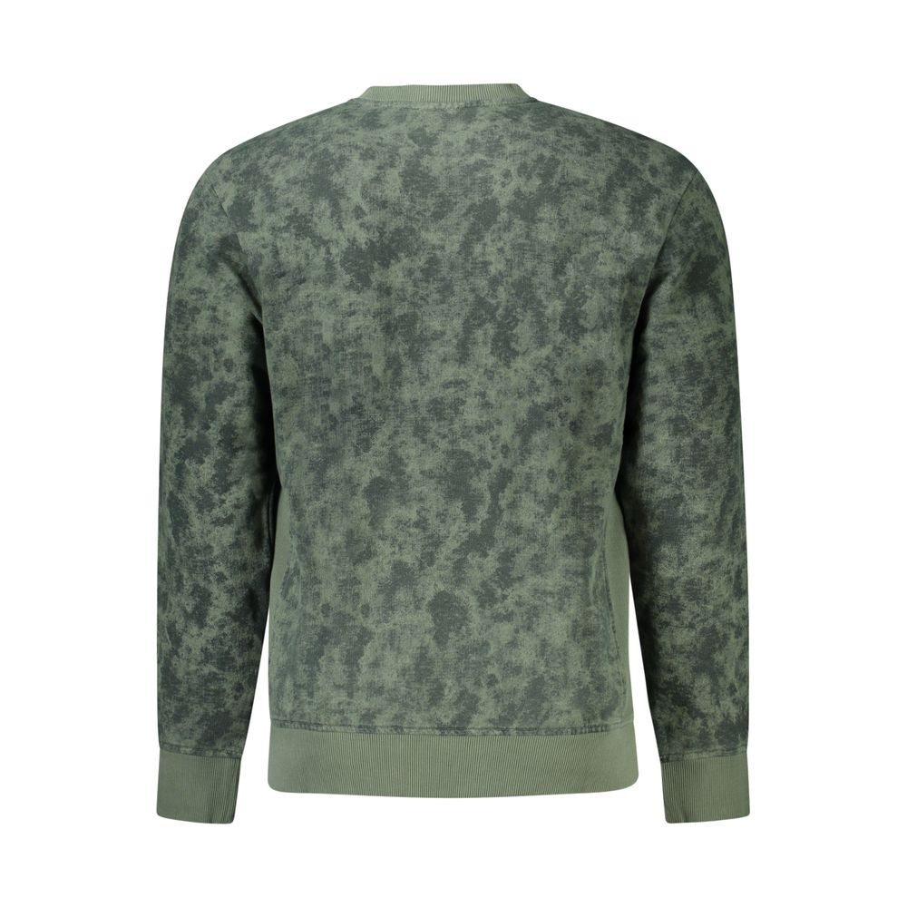Back view of Hugo Boss Green Cotton Men Sweater showcasing crew neck design and brushed texture.