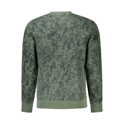 Back view of Hugo Boss Green Cotton Men Sweater showcasing crew neck design and brushed texture.