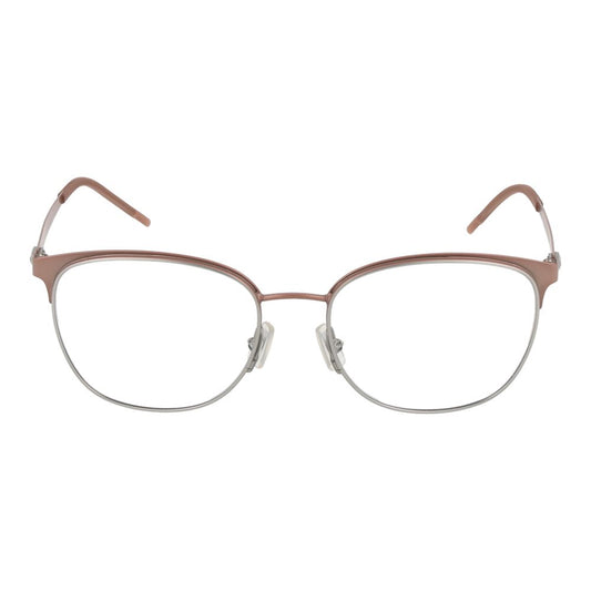 Hugo Boss Pink Women Glasses Frame, rose stainless steel full-rim rectangular eyewear for women, size 53-17-145, includes case.