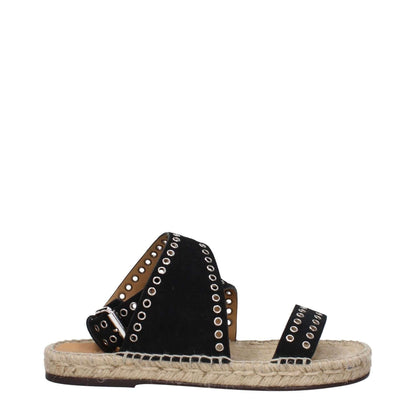 Isabel Marant Black Leather Sandals with silver studs, open toe design, buckle closure, and leather sole.