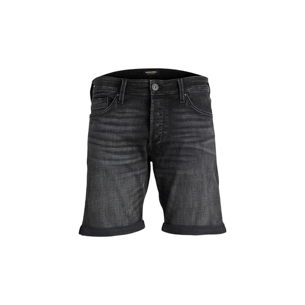 Jack Jones Black Cotton Bermuda Shorts for men, showcasing casual style and comfort, made with a blend of cotton, polyester, and elastane.