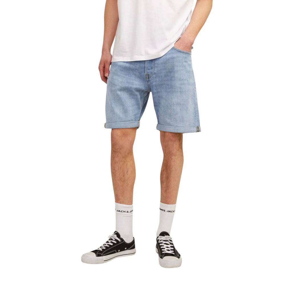 Jack Jones Light Blue Cotton Bermuda Shorts with rolled-up hem for casual style.