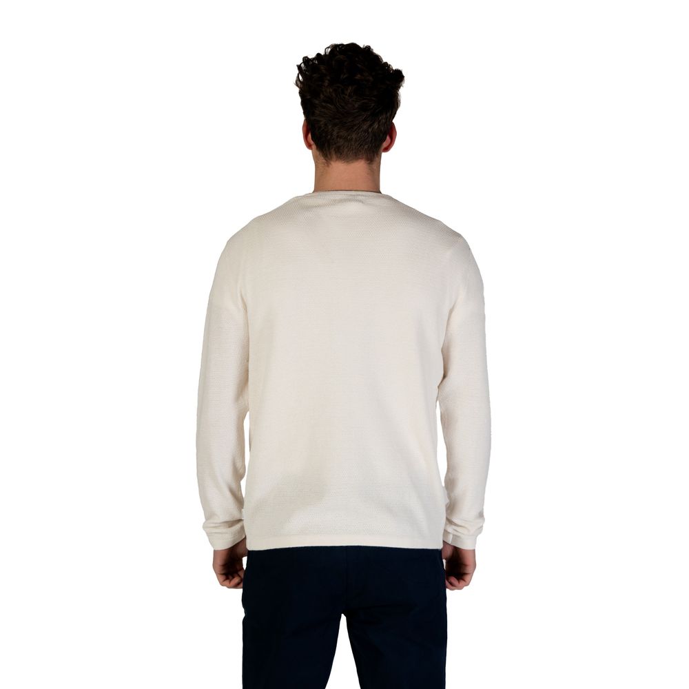 Back view of Jack Jones White Cotton Sweatshirt with crew neck and fine knit texture, showcasing a sustainable and stylish design.