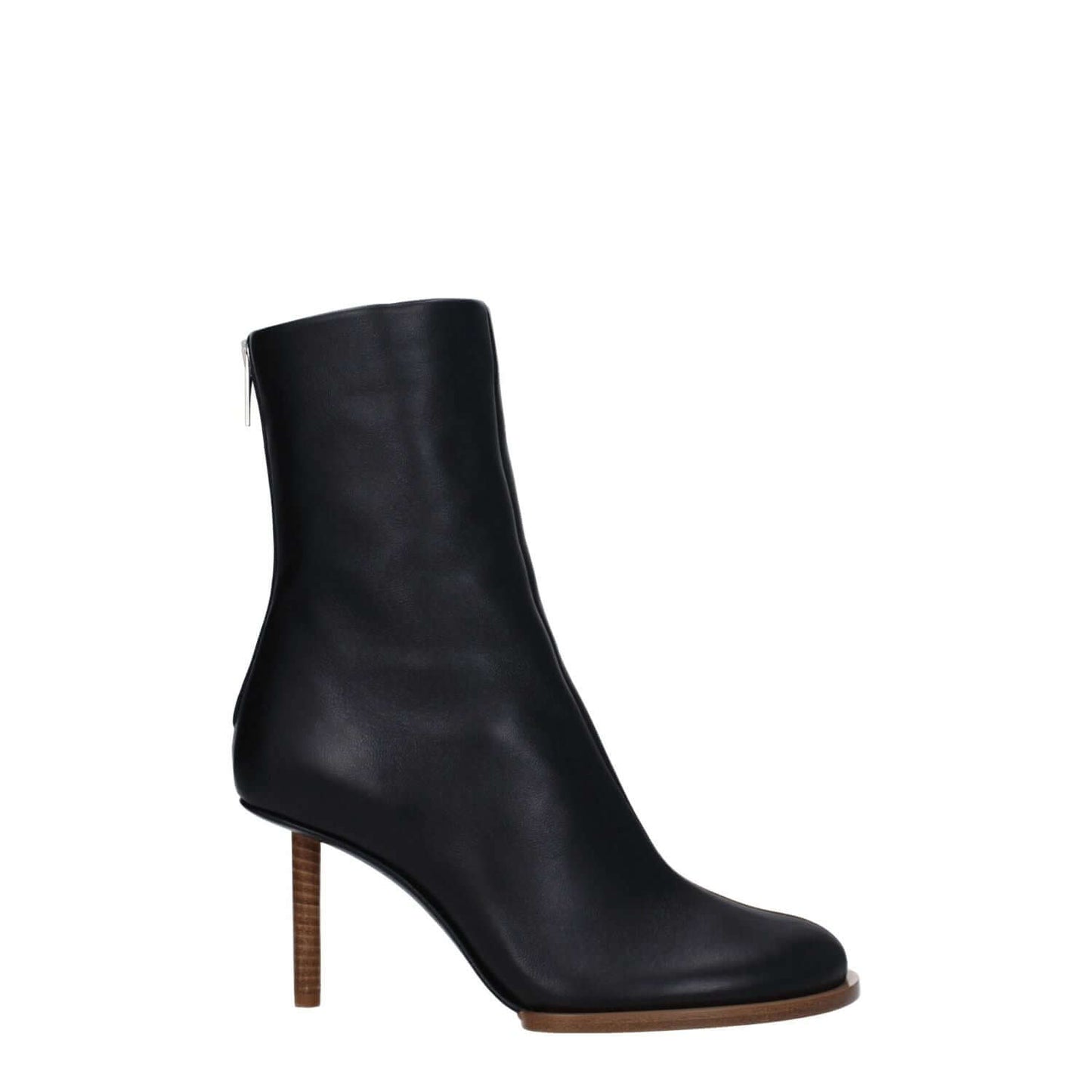 Jacquemus Black Leather Ankle Boots with Square Toe and High Heel, featuring a Zip Closure in Casual Style, MPN 233FO1163073990