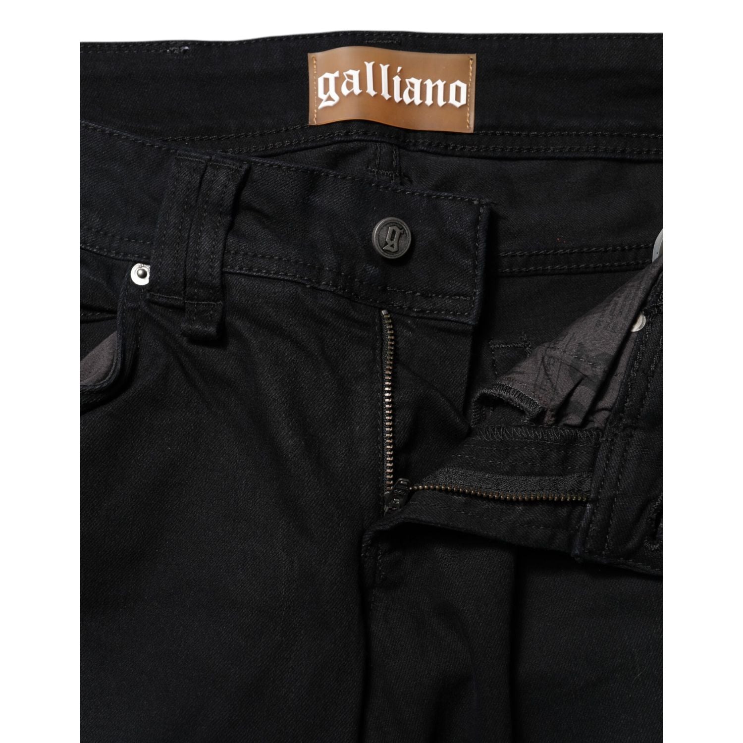 John Galliano Black Cotton Mid Waist Tapered Denim Jeans