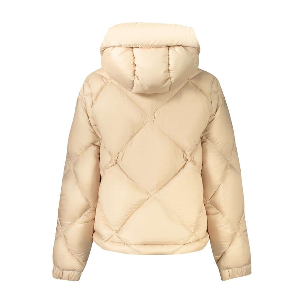 K-WAY Beige Polyester Jackets & Coat with hood, long sleeves, contrasting details, zip, and multiple pockets.