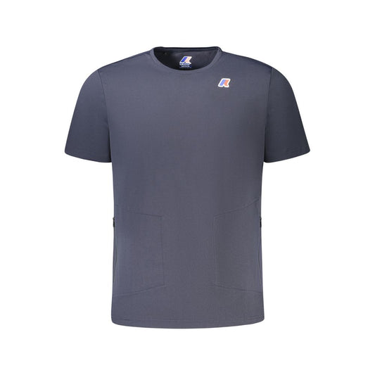 K-WAY Blue Polyester Men T-Shirt with crew neck and zippered pockets, featuring K-WAY applique logo for stylish functional wear.