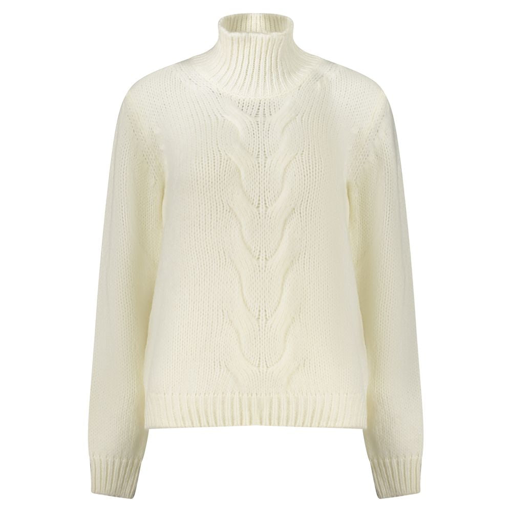 K-WAY White Wool Sweater - Long sleeve, high neck design with contrast details and logo.