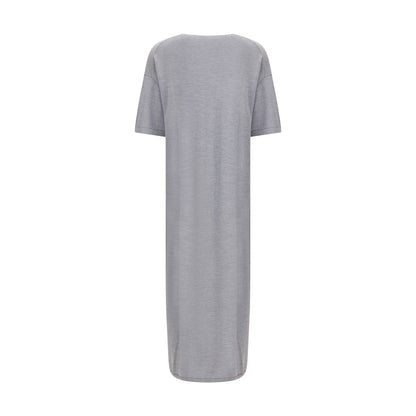 Khaite Gray Wool Casual Dress with flared silhouette and elbow-length sleeves for understated elegance.