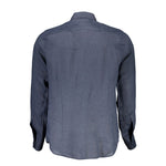 La Martina Blue Linen Men Shirt back view showcasing fine tailoring and premium linen fabric.