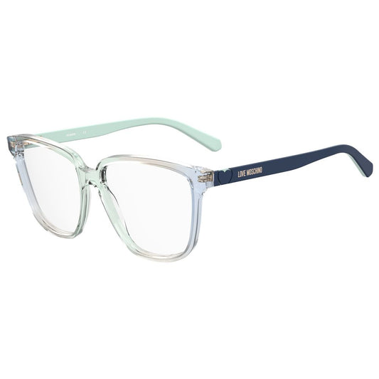 Love Moschino Blue Acetate Frames MOL583-Z90 glasses in blueaqua, featuring acetate material with 55/14/140mm dimensions for women.