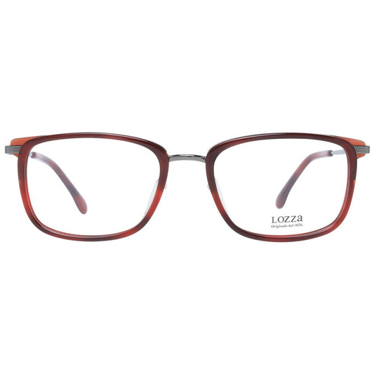 Lozza Red Men Glasses Frame with square full-rim design made from cellulose acetate, shown with demo lenses, size 54-18-145, style for men.