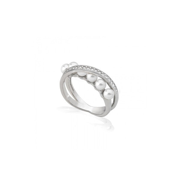 Elegant ring from MAJORICA JEWELRY Mod. 16047.01.2.915.010.1 with pearls and silver band design.