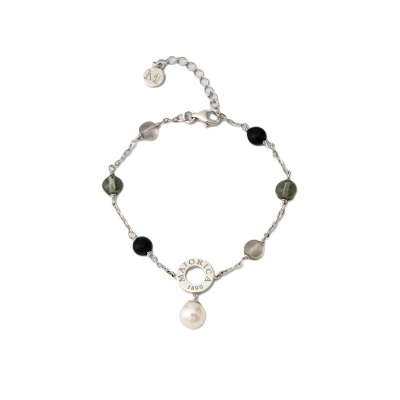 MAJORICA JEWELRY Mod. 16690.01.2.000.010.1 elegant bracelet with pearls and gemstones on white background.